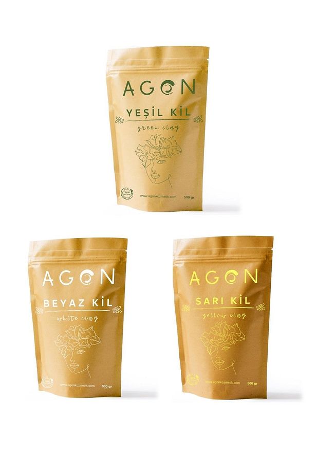 Agon Doğal Kil Maskesi Cilt Bakım Seti 1500 gr Yeşil Beyaz Sarı