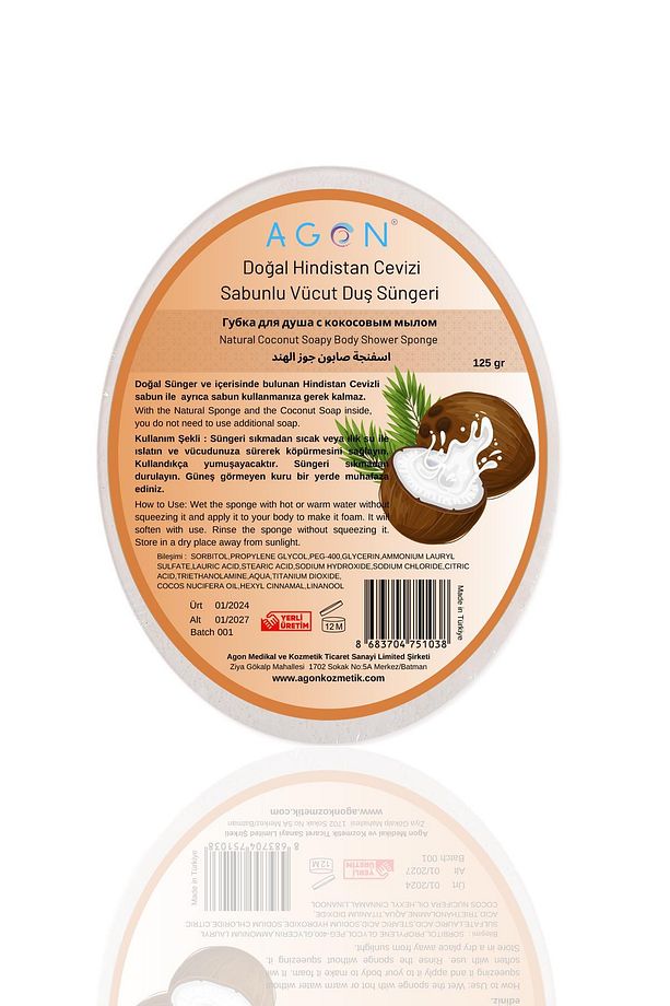 Agon Doğal El Yapımı Hindistan Cevizi Özlü Sabunlu Vücut Duş Süngeri 125 gr