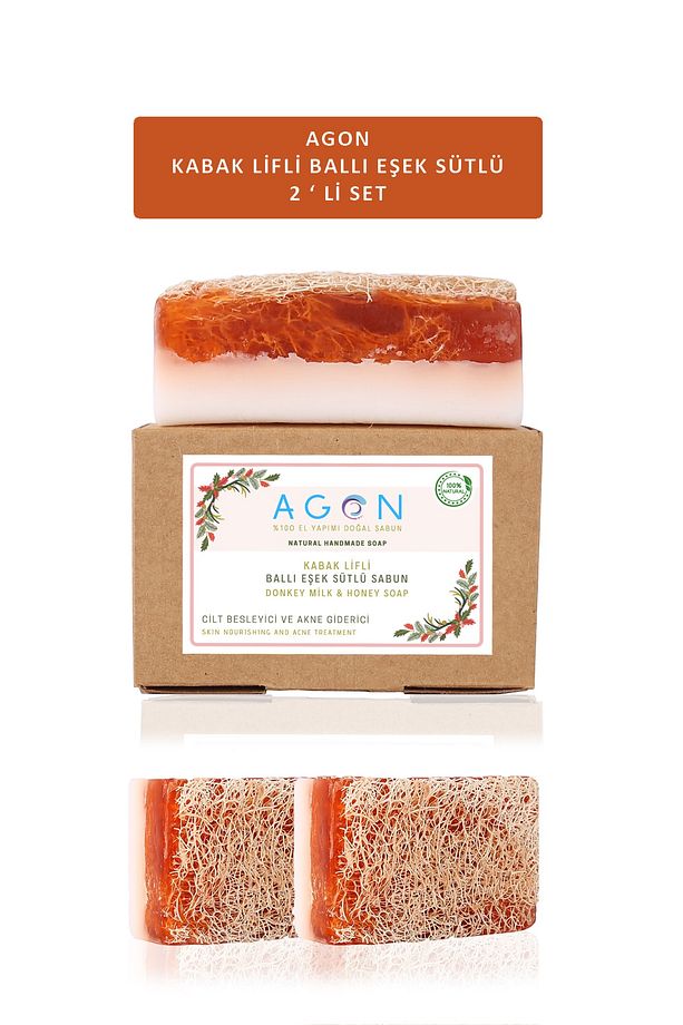 Agon %100 El Yapımı Doğal Kabak Lifli Ballı Eşek Sütü Sabunu 2'li Set 240 Gr