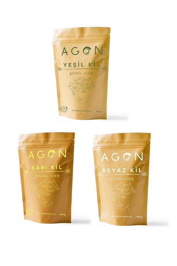 Agon Doğal Kil Maskesi Cilt Bakım Seti 750 Gr (yeşil-beyaz-sarı)